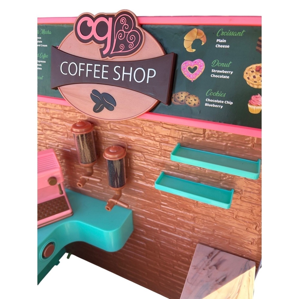 Our Generation Coffee Shop Playset for 18 Inch Dolls Pink Teal Brown OG Cafe - Picture 4 of 6